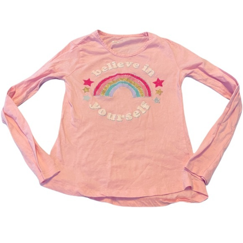 Wallflower L (12/14) pink Believe in Yourself  long sleeve crew neck rainbow top